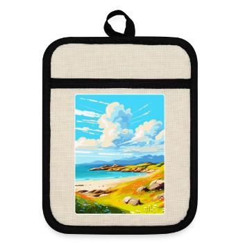 Isle Of Barra Scotland Uk Vintage Travel Poster - Pot holders with rubber back - linen/black  - Front