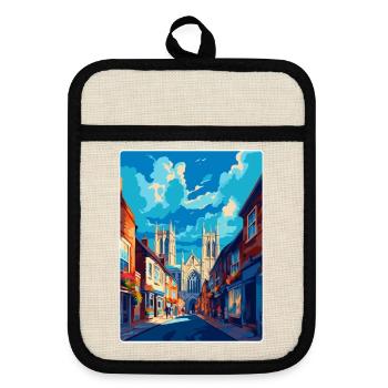 York Angleterre Royaume-Uni Affiche de voyage vintage Souvenir WPA - Maniques avec dos en caoutchouc - lin/noir  - Devant