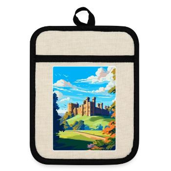 Alnwick Castle England Uk Vintage Travel Poster - Pot holders with rubber back - linen/black  - Front
