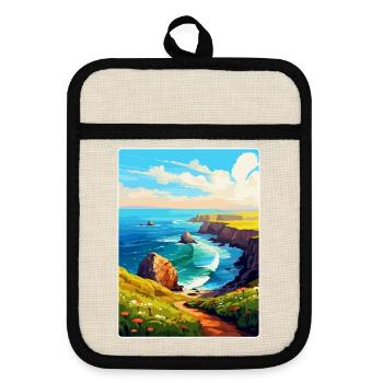 Lands End Cornouailles Angleterre Royaume-Uni Affiche de voyage WPA - Maniques avec dos en caoutchouc - lin/noir  - Devant