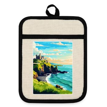 Dunluce Castle Ireland Uk Vintage Travel Poster - Pot holders with rubber back - linen/black  - Front