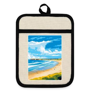 Portstewart Strand Ireland Uk Travel Poster WPA - Pot holders with rubber back - linen/black  - Front