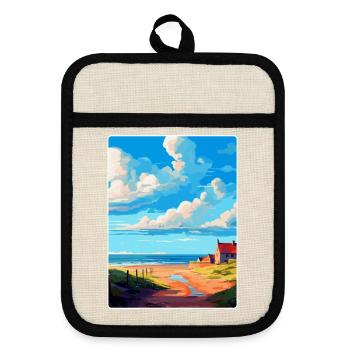 Beadnell England Uk Vintage Reiseplakat Souvenir - Topflappen mit Gummirückseite - Leinen/Schwarz  - Vorne