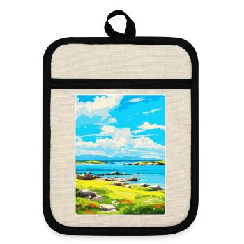 Isle Of Gigha Scotland Uk Vintage Travel Poster - Pot holders with rubber back - linen/black  - Front