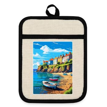 New Quay Wales Uk Vintage Travel Poster Souvenir - Pot holders with rubber back - linen/black  - Front
