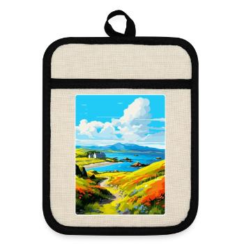 Isle Of Kerrera Scotland Uk Vintage Travel Poster - Pot holders with rubber back - linen/black  - Front