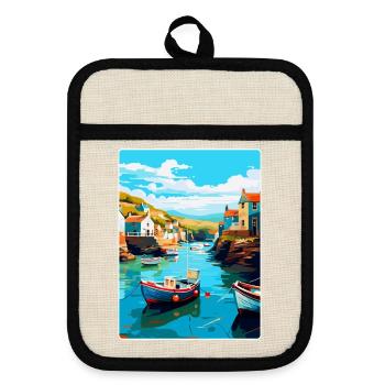 Port Issac England Uk Vintage Reiseposter WPA - Topflappen mit Gummirückseite - Leinen/Schwarz  - Vorne
