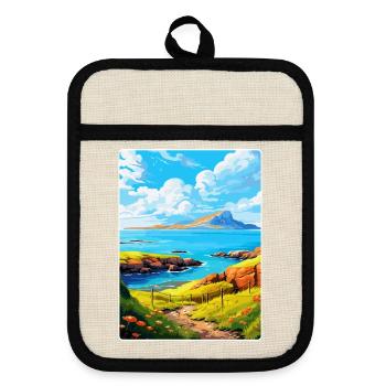 Isle Of Rum Schottland UK Vintage Reiseposter WPA - Topflappen mit Gummirückseite - Leinen/Schwarz  - Vorne