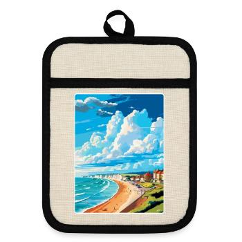 Seaford England Uk Vintage Reiseplakat Souvenir - Topflappen mit Gummirückseite - Leinen/Schwarz  - Vorne