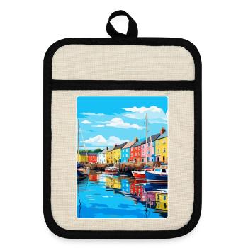 Plymouth England Uk Vintage Reiseplakat Souvenir - Topflappen mit Gummirückseite - Leinen/Schwarz  - Vorne