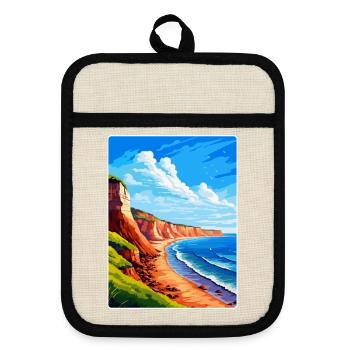 Torquay Cliffs England Uk Vintage Travel Poster - Pot holders with rubber back - linen/black  - Front
