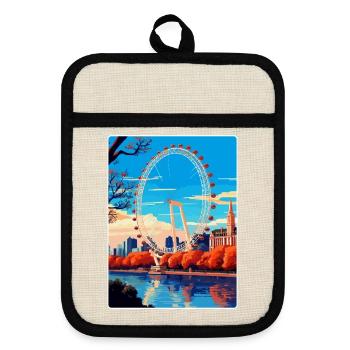 London Eye Angleterre Royaume-Uni Affiche de voyage vintage WPA - Maniques avec dos en caoutchouc - lin/noir  - Devant