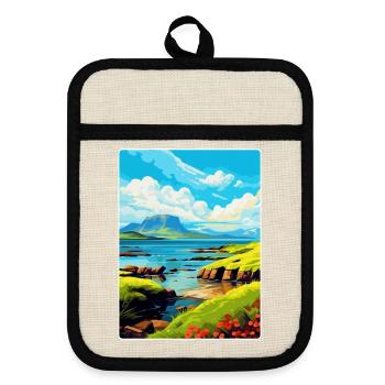Isle Of Eigg Scotland Uk Vintage Travel Poster WPA - Pot holders with rubber back - linen/black  - Front