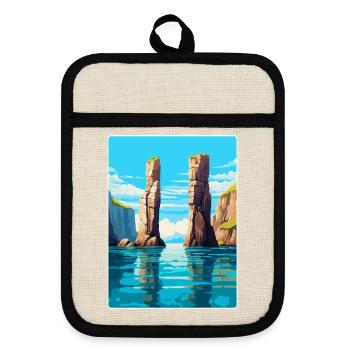 Stack Rocks Pembrokeshire Vintage Reiseposter - Topflappen mit Gummirückseite - Leinen/Schwarz  - Vorne