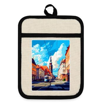 Ostrava Tschechische Republik Vintage Reiseposter WPA - Topflappen mit Gummirückseite - Leinen/Schwarz  - Vorne