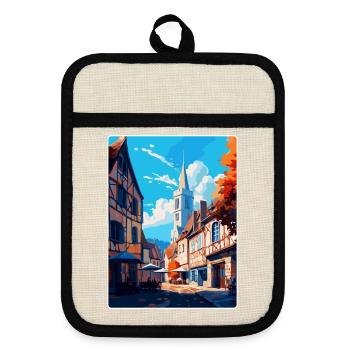 Beaune Frankreich Vintage Reiseplakat WPA Souvenir - Topflappen mit Gummirückseite - Leinen/Schwarz  - Vorne