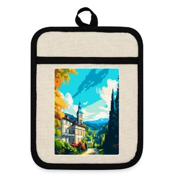Baden Baden Allemagne Affiche de voyage vintage souvenir - Maniques avec dos en caoutchouc - lin/noir  - Devant