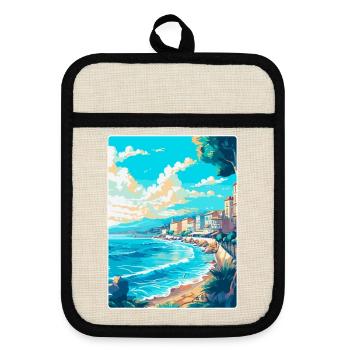 Nizza Frankreich Vintage Reiseplakat WPA Kunst Souvenir - Topflappen mit Gummirückseite - Leinen/Schwarz  - Vorne