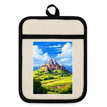 Carcassonn Frankreich Vintage Reiseplakat Souvenir - Topflappen mit Gummirückseite - Leinen/Schwarz  - Vorne