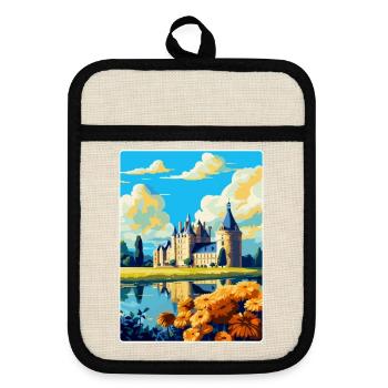 Loiretal Frankreich Vintage Reiseplakat Souvenir - Topflappen mit Gummirückseite - Leinen/Schwarz  - Vorne