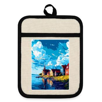 Trelleborg Sweden Vintage Travel Poster Souvenir - Pot holders with rubber back - linen/black  - Front