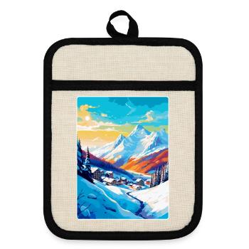 Les Arcs France Affiche de voyage vintage Souvenir WPA - Maniques avec dos en caoutchouc - lin/noir  - Devant