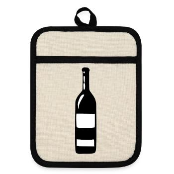 Wine Wine Bottle White Wine Red Wine Gift - Pot holders with rubber back - linen/black  - Front