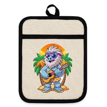 Lustige Yeti Cartoon Sommer Strand Sonnenbrille Gitarre - Topflappen mit Gummirückseite - Leinen/Schwarz  - Vorne
