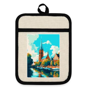 Affiche de voyage vintage de Lübeck Allemagne Souvenir WPA - Maniques avec dos en caoutchouc - lin/noir  - Devant