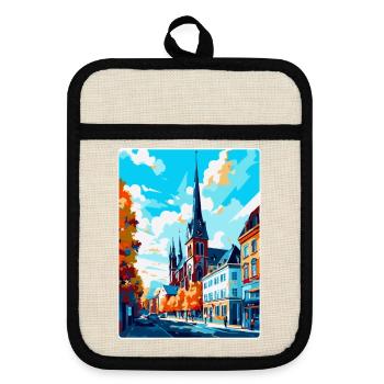 Darmstadt Deutschland Vintage Reiseplakat Souvenir - Topflappen mit Gummirückseite - Leinen/Schwarz  - Vorne