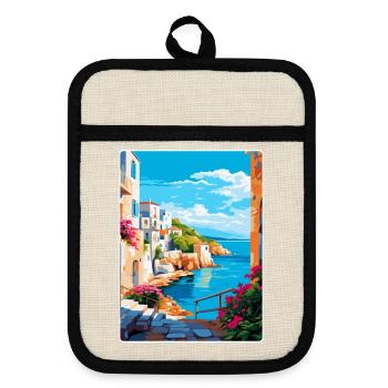 Rhodes Greece Vintage Travel Poster WPA Souvenir - Pot holders with rubber back - linen/black  - Front