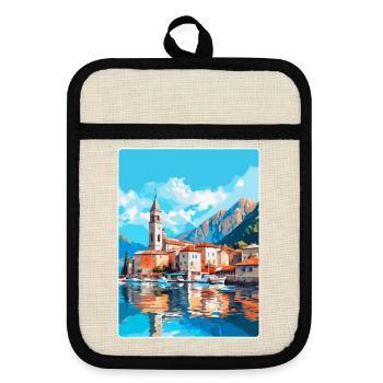 Kotor Montenegro Vintage Travel Poster Souvenir - Pot holders with rubber back - linen/black  - Front