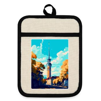 Dortmund Germany Vintage Travel Poster Souvenir - Pot holders with rubber back - linen/black  - Front