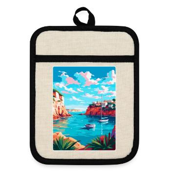 Minorque Espagne Affiche de voyage vintage WPA Souvenir - Maniques avec dos en caoutchouc - lin/noir  - Devant