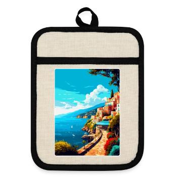 Sorrente Italie Affiche de voyage vintage Souvenir WPA - Maniques avec dos en caoutchouc - lin/noir  - Devant