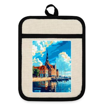 Rostock Allemagne Affiche de voyage vintage Souvenir WPA - Maniques avec dos en caoutchouc - lin/noir  - Devant