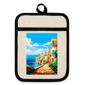 Héraklion Grèce Affiche de voyage vintage souvenir - Maniques avec dos en caoutchouc - lin/noir  - Devant