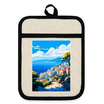 Hydra Grèce Vintage Voyage Poster WPA Souvenir - Maniques avec dos en caoutchouc - lin/noir  - Devant