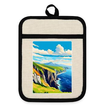 Slieve League Ireland Uk Vintage Travel Poster WPA - Pot holders with rubber back - linen/black  - Front