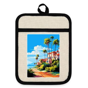 Marbella Spain Vintage Travel Poster Souvenir WPA - Pot holders with rubber back - linen/black  - Front