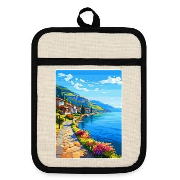 Kastoria Griechenland Vintage Reiseplakat Souvenir WPA - Topflappen mit Gummirückseite - Leinen/Schwarz  - Vorne