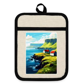 Faroe Island Denmark Vintage Travel Poster WPA Art - Pot holders with rubber back - linen/black  - Front