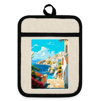 Milos Grèce Vintage Affiche de voyage WPA Souvenir - Maniques avec dos en caoutchouc - lin/noir  - Devant