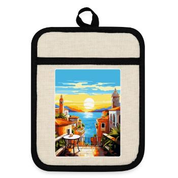 Malaga Spanien Vintage Reiseplakat WPA Souvenir - Topflappen mit Gummirückseite - Leinen/Schwarz  - Vorne