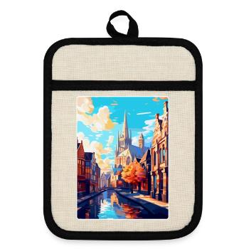 Ghent Belgium Vintage Travel Poster WPA Souvenir - Pot holders with rubber back - linen/black  - Front