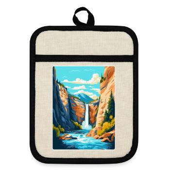 Affiche de voyage vintage des chutes de Foroglio en Suisse - Maniques avec dos en caoutchouc - lin/noir  - Devant
