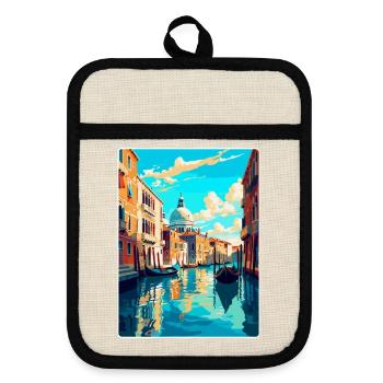 Venise Italie Affiche de voyage vintage WPA Souvenir - Maniques avec dos en caoutchouc - lin/noir  - Devant