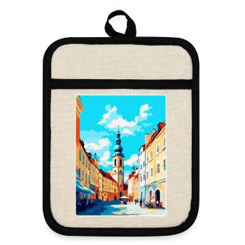 České Budějovice Tschechische Republik Poster - Topflappen mit Gummirückseite - Leinen/Schwarz  - Vorne