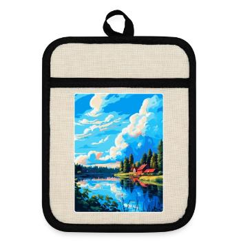 Falun Suède Affiche de voyage vintage WPA Souvenir - Maniques avec dos en caoutchouc - lin/noir  - Devant