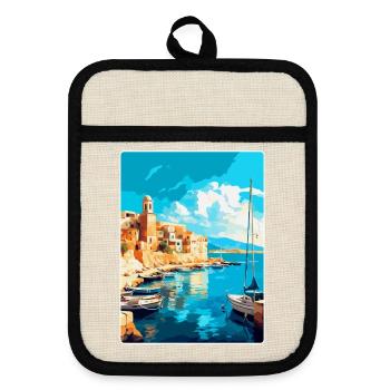 Héraklion Grèce Affiche de voyage vintage souvenir - Maniques avec dos en caoutchouc - lin/noir  - Devant